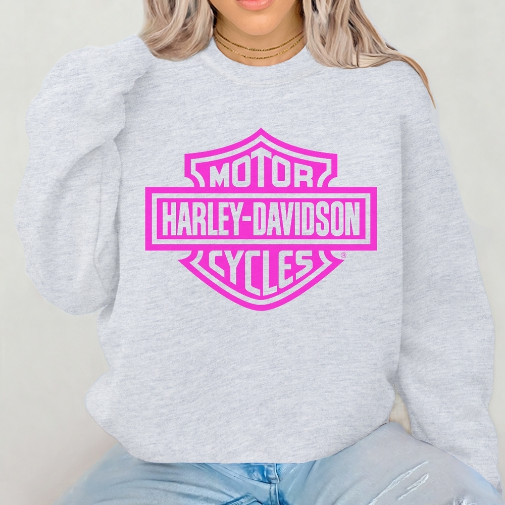 Pink Girly Harley Davidson Motorcyles Cozy Crewneck Sweatshirt